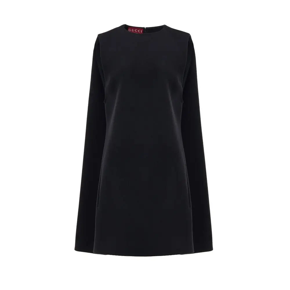 Robe décontractée gucci noire en laine avec encolure ronde et manches longues évasées sans manches