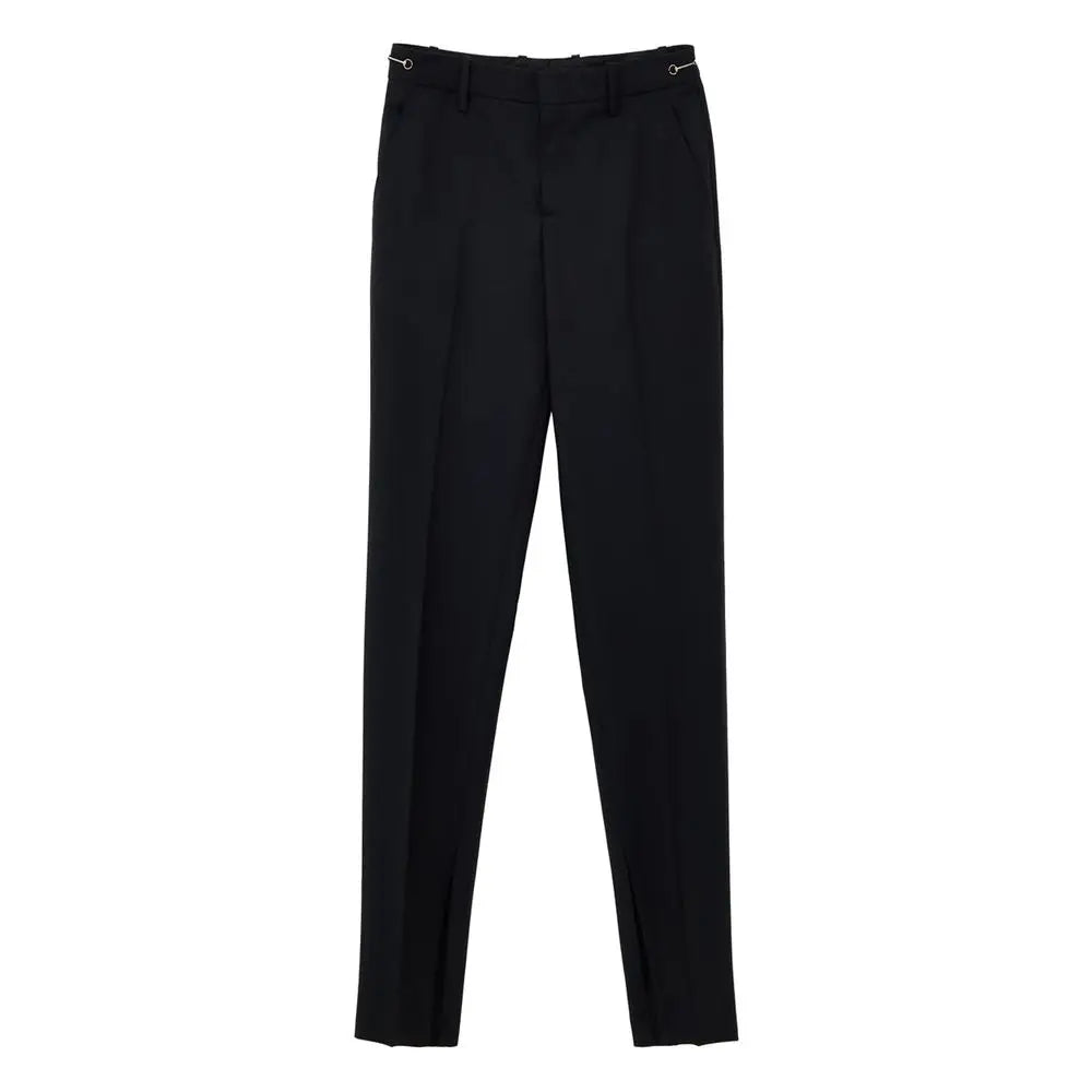 Pantalon habillé gucci noir en laine avec coupe droite élégante et plis subtils à la taille