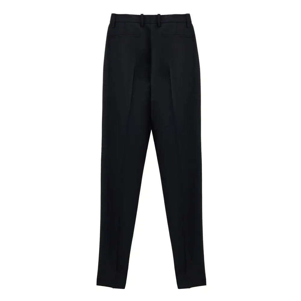 Pantalon habillé gucci en laine noire avec coupe droite élégante et plis subtils à la taille