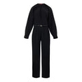 Gucci black wool jumpsuit with long sleeves cinched waist and interlocking gg buckle belt