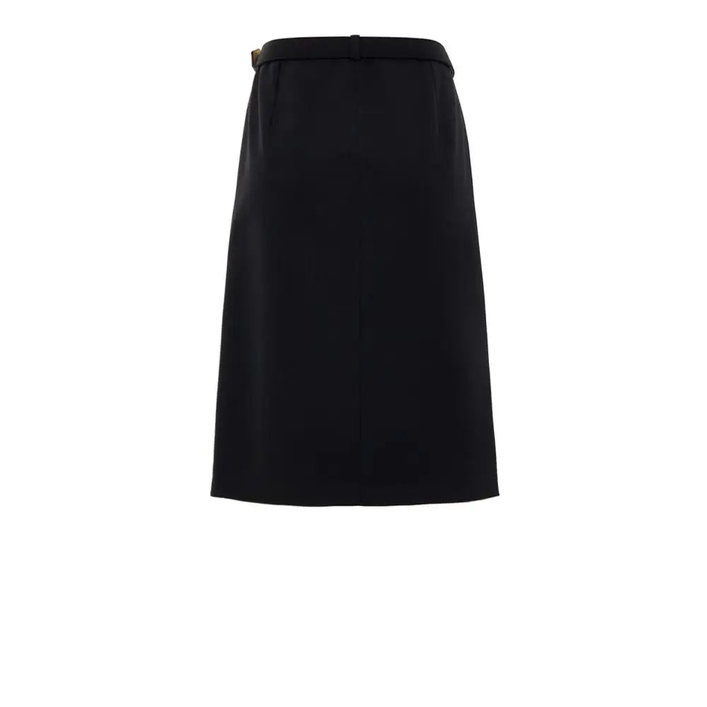 Jupe midi en laine noire gucci avec taille haute et ceinture subtile pour un style minimaliste et élégant
