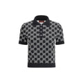 Chemise robe gucci noire en laine avec motif logo gg blanc répété sur le corps et les manches