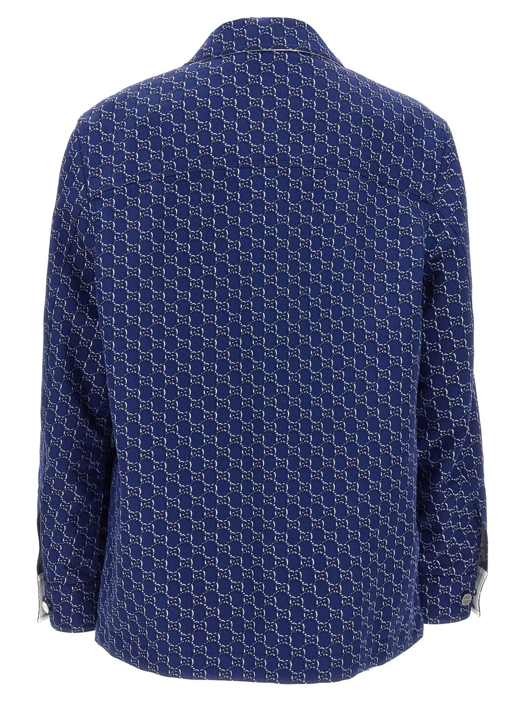 Blazer gucci bleu foncé en coton avec motif monogramme gg blanc répétitif pour un style biker