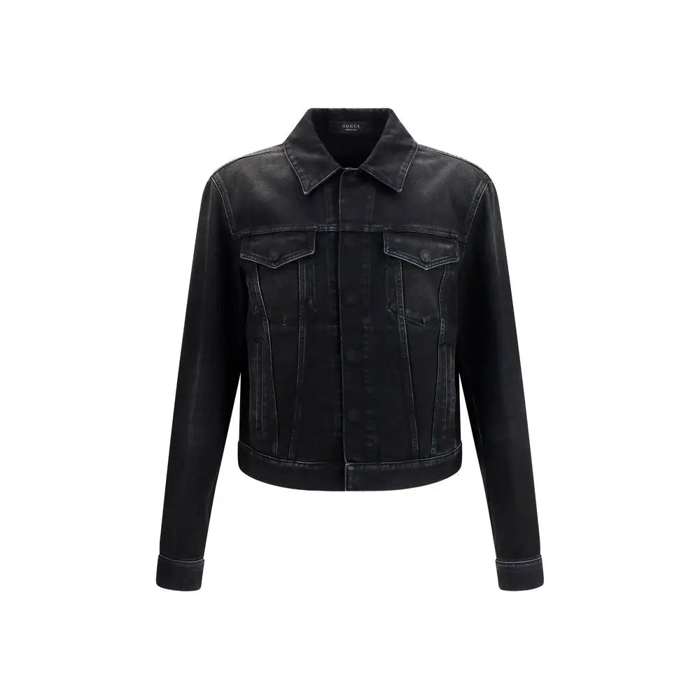Veste en jean gucci noire avec col classique et poches avant en coton bleu