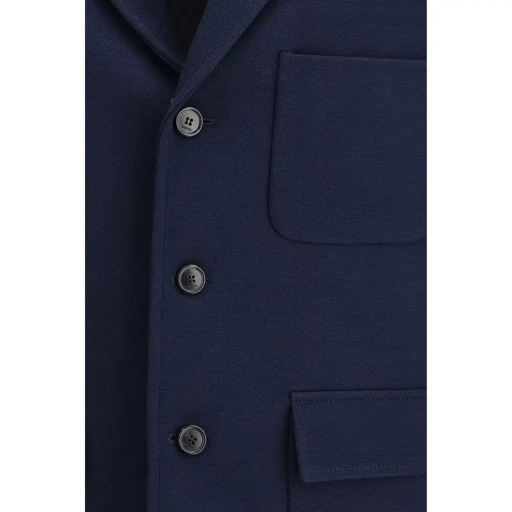 Veste gucci bleu en coton pleine longueur avec tissage texturé subtil et boutons argentés