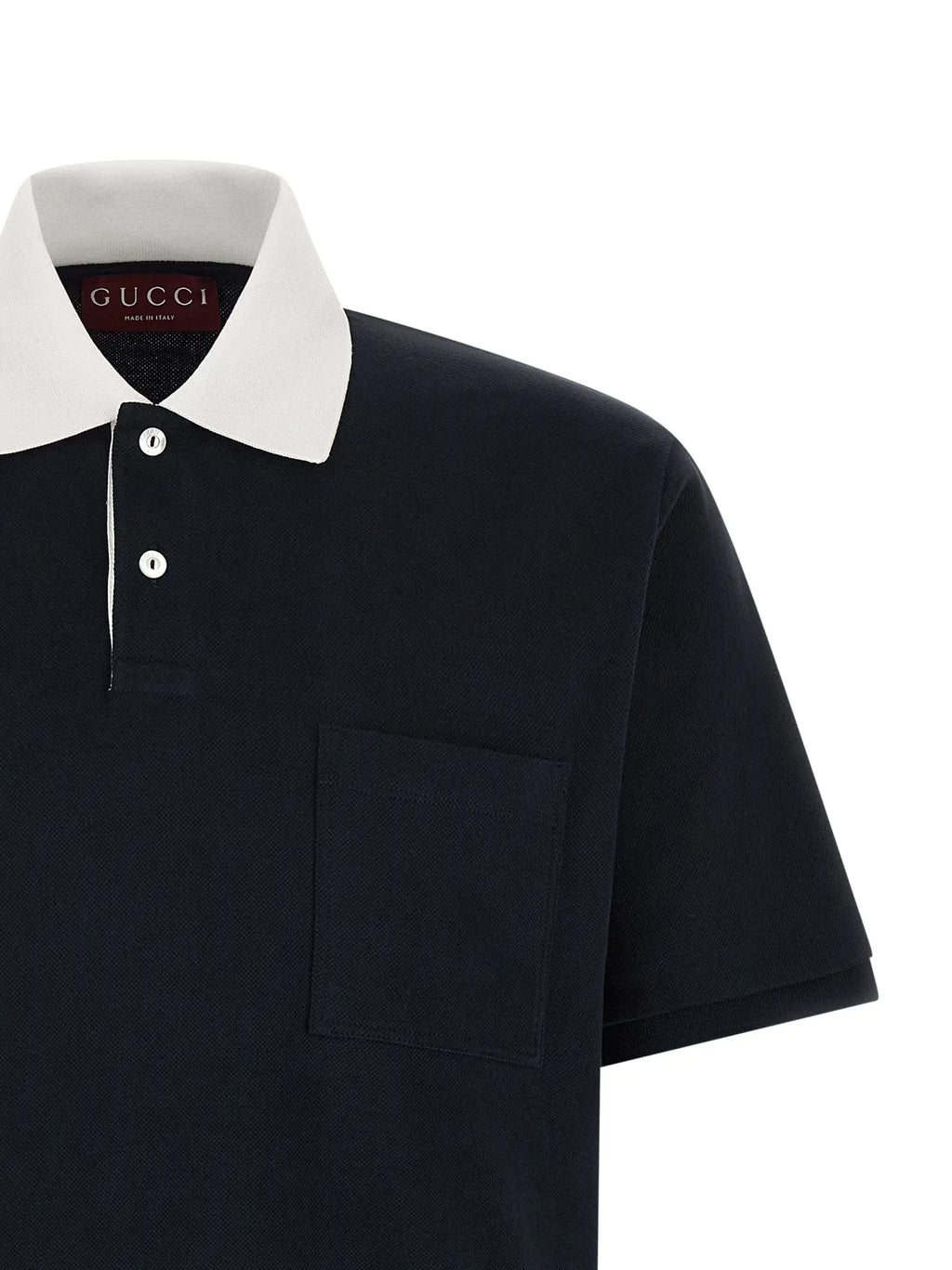 Polo gucci bleu en coton avec col blanc contrastant et patte de boutonnage assortie noir
