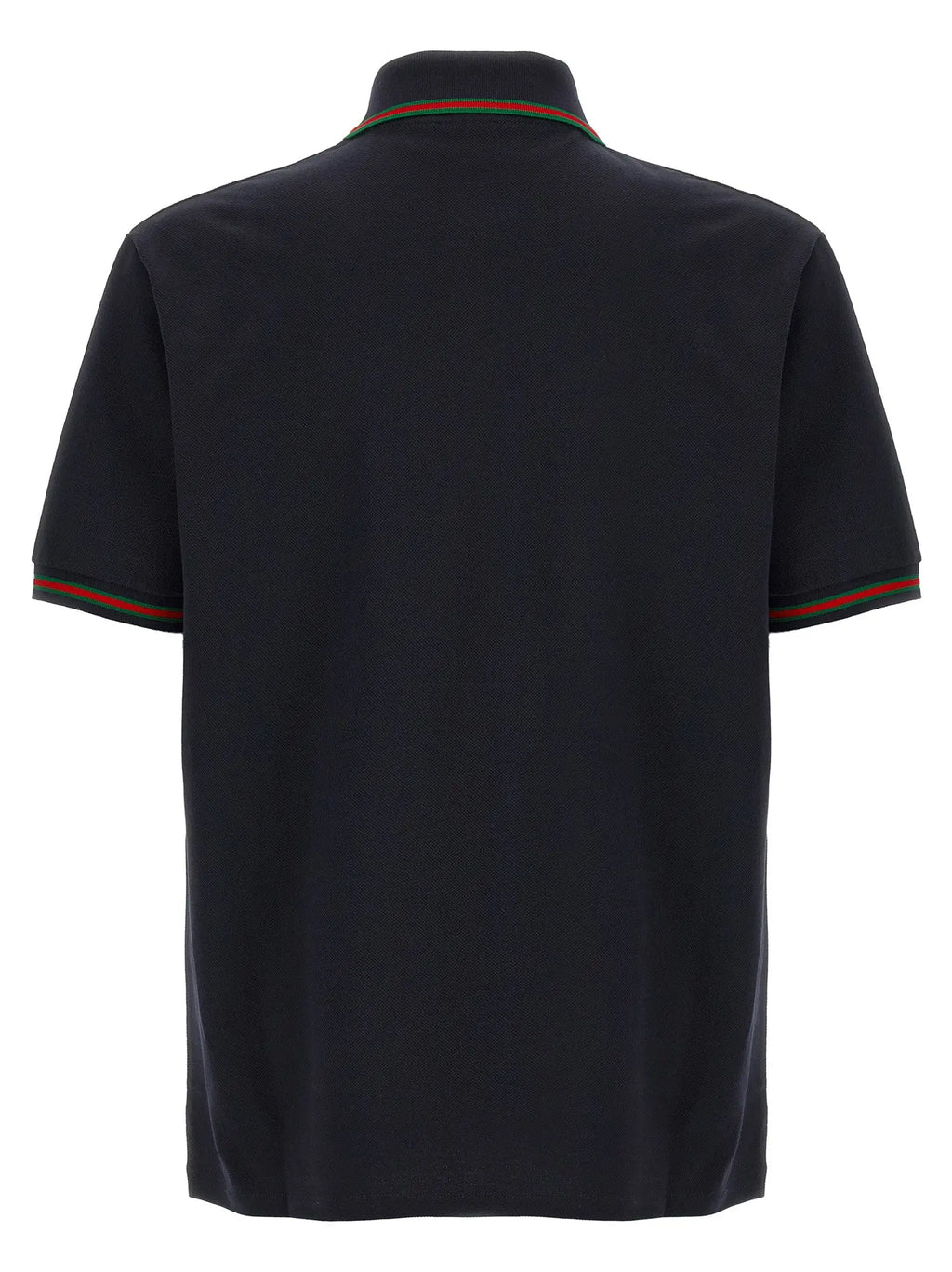 Polo gucci bleu en coton avec col et poignets noirs à bandes rouges et vertes