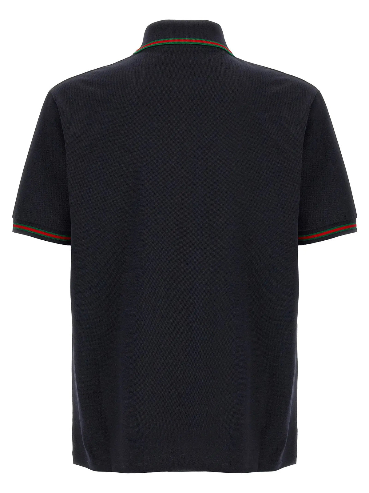 Polo gucci bleu en coton avec col et poignets noirs à bandes rouges et vertes