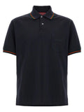 Polo gucci bleu en coton avec bordure rayée rouge et verte et poche poitrine brodée du logo