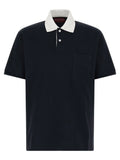 Polo gucci bleu en coton avec col blanc contrastant et poche poitrine vue de face