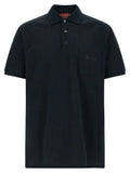 Polo gucci noir en coton avec logo horsebit discret sur la poche poitrine et boutons assortis