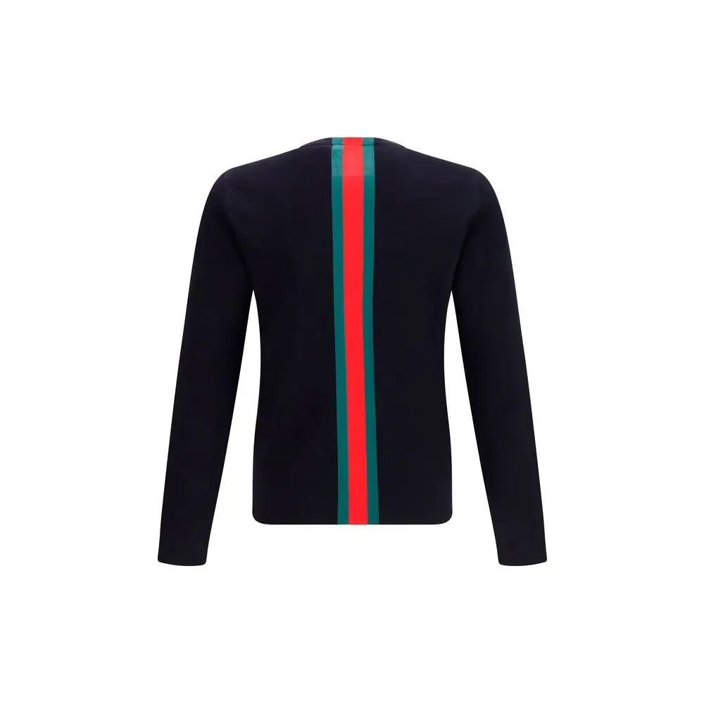 Sweatshirt gucci bleu en coton avec dos noir et bande verticale rouge et verte audacieuse