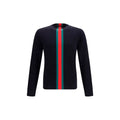 Pull gucci bleu en coton avec une bande verticale rouge et verte audacieuse au centre