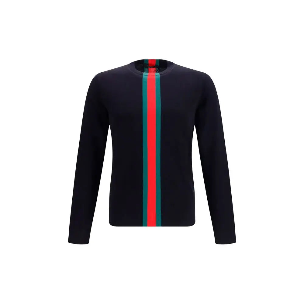 Pull gucci bleu en coton avec une bande verticale rouge et verte audacieuse au centre
