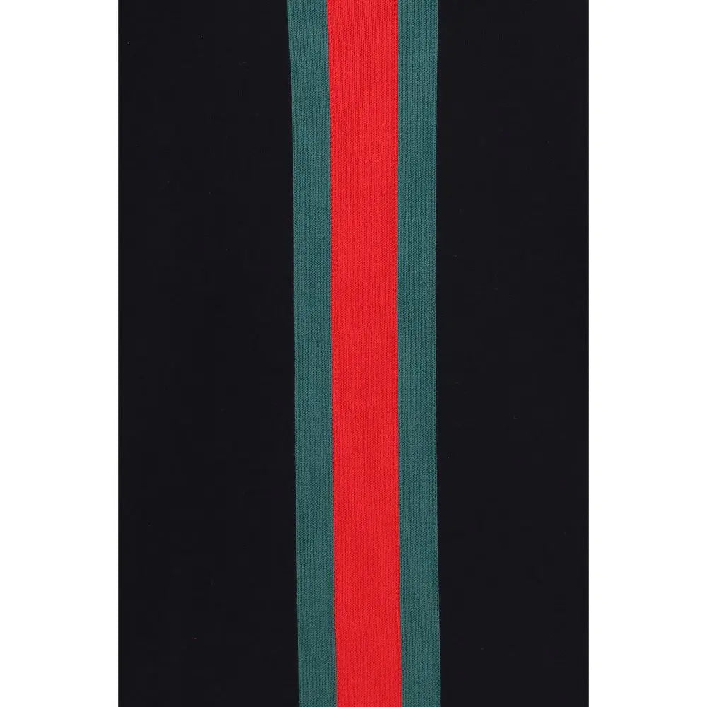 Sweatshirt gucci en coton bleu avec bande rayée rouge et verte signature gucci sur tissu noir