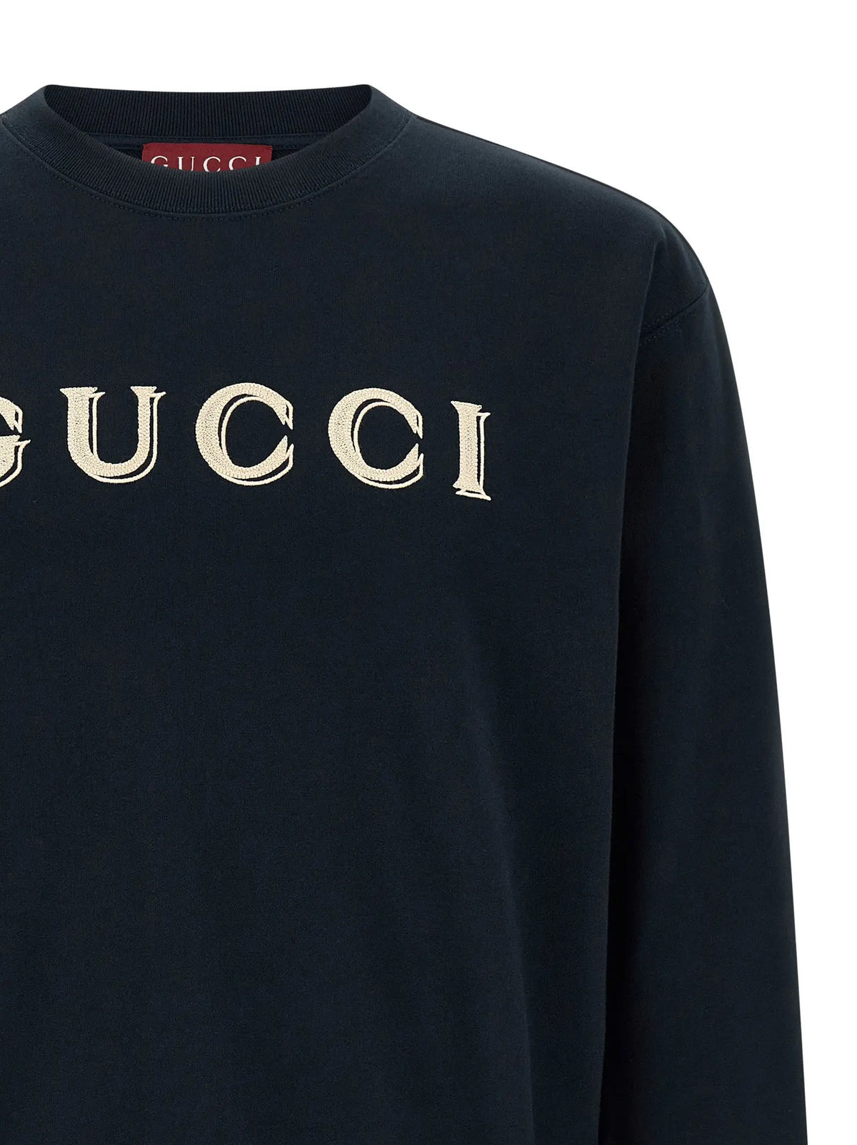 Sweatshirt gucci bleu en coton avec logo brodé crème sur la poitrine