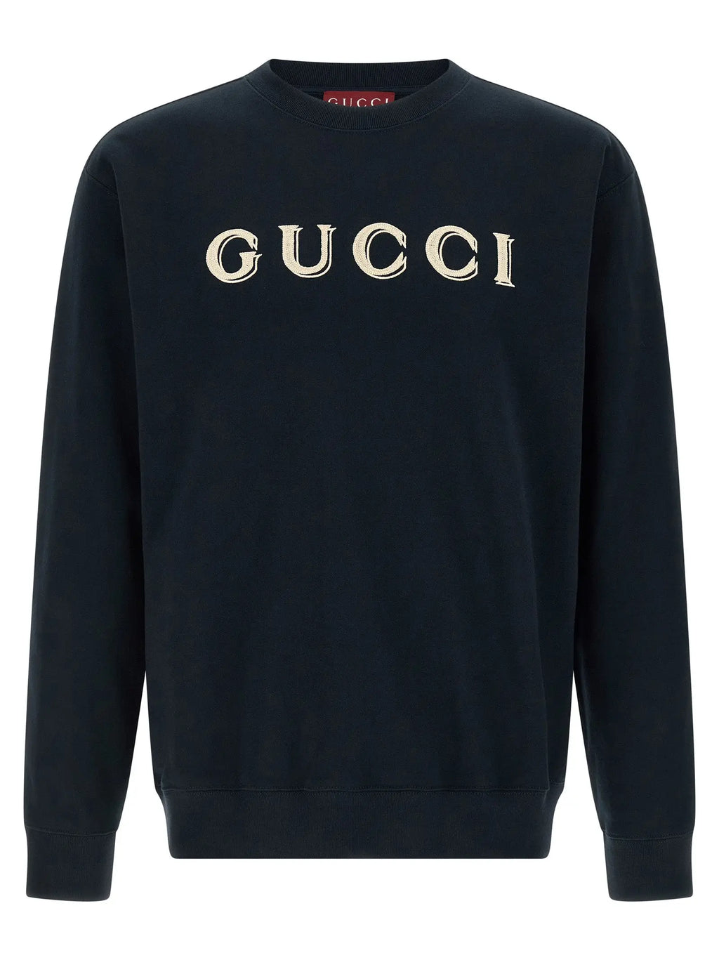 Sweatshirt gucci bleu en coton avec logo brodé crème sur la poitrine