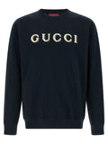Sweatshirt gucci bleu en coton avec logo brodé crème sur la poitrine