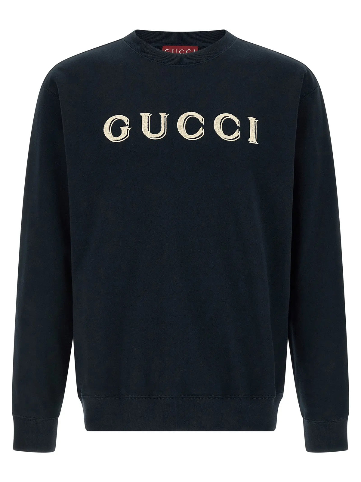 Sweatshirt gucci bleu en coton avec logo brodé crème sur la poitrine