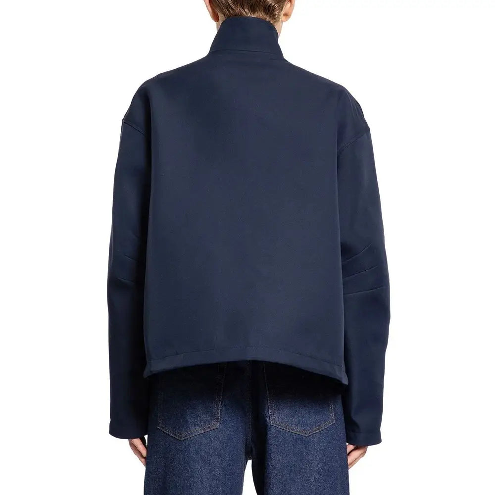 Veste courte gucci bleu marine en marabout avec col haut et coutures discrètes