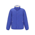Veste matelassée gucci bleu royal vif en polyamide avec col haut boutonnière et poignets côtelés pleine longueur