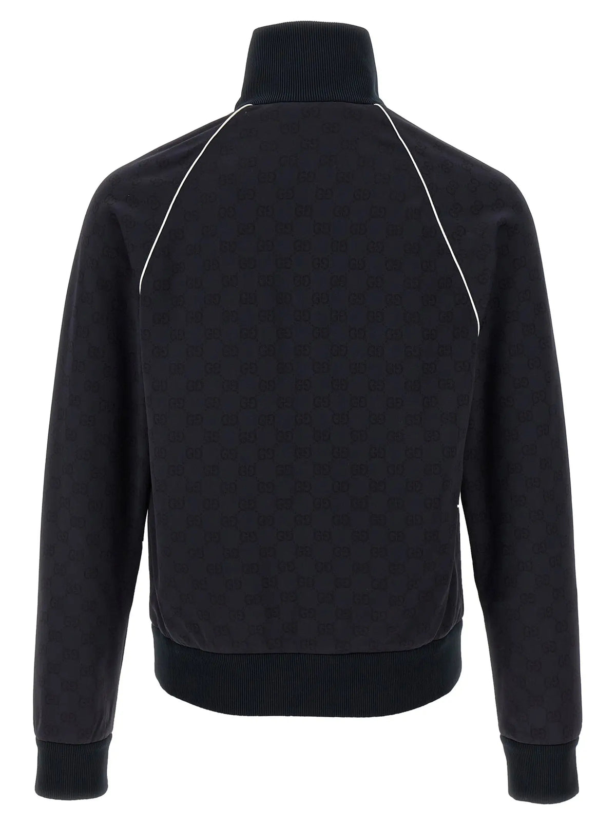 Veste de sport gucci noire en polyamide avec motif monogramme subtil et piping blanc contrastant