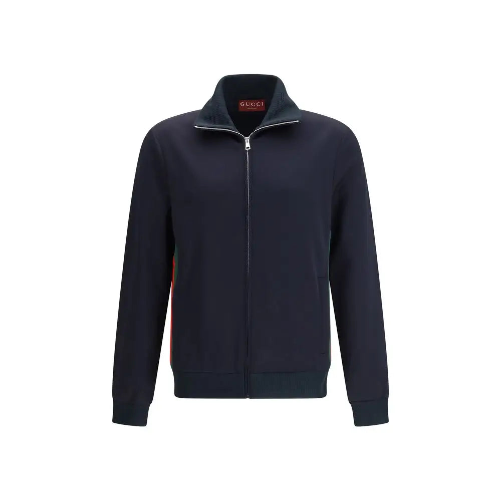 Veste gucci bleu marine en polyester avec fermeture éclair et bandes latérales rouges et vertes style jogging