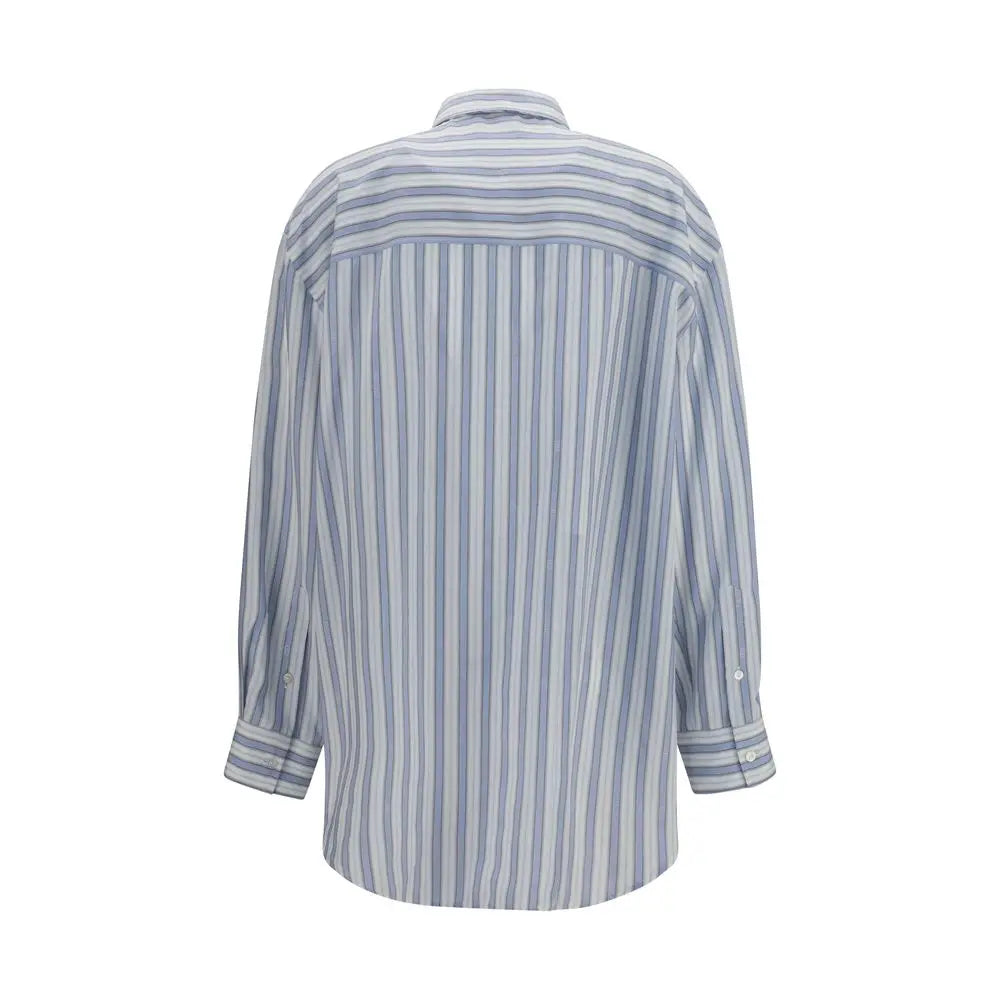 Chemise Gucci bleue en soie à manches longues avec rayures verticales bleu clair et blanc en mélange de coton lisse