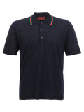 Polo en laine bleu gucci avec col noir orné de bandes rouges et vertes