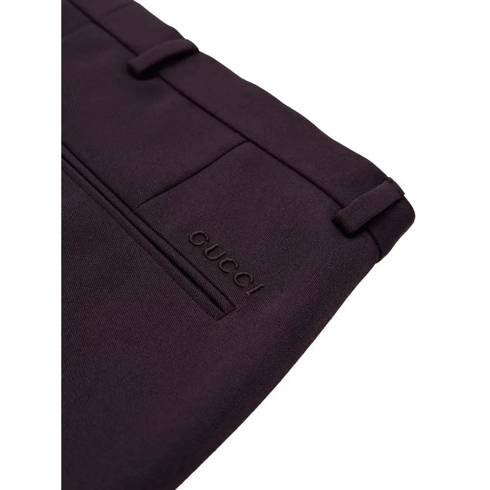 Pantalon habillé gucci bordeaux en laine avec design ajusté, couture discrète et logo brodé sur la poche avant