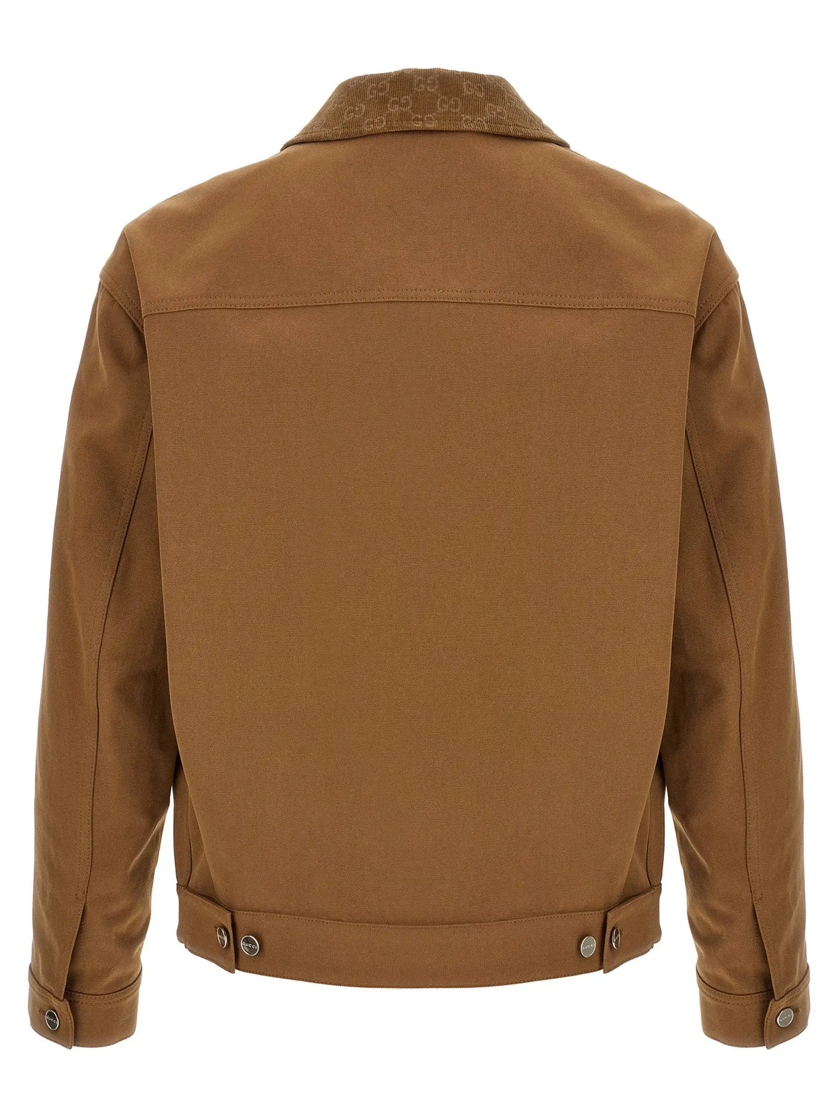 Veste gucci marron en coton longueur complète avec tissu texturé et col contrastant à motifs