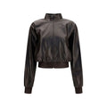 Veste bomber gucci brown lamb ovis aries noire mate avec col haut et fermeture eclair integrale