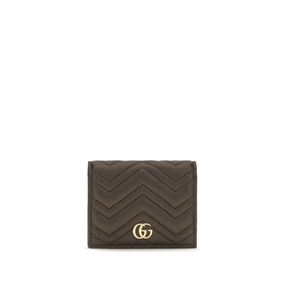 Portefeuille gucci marron en cuir dagneau matelassé avec logo entrelacé gg doré