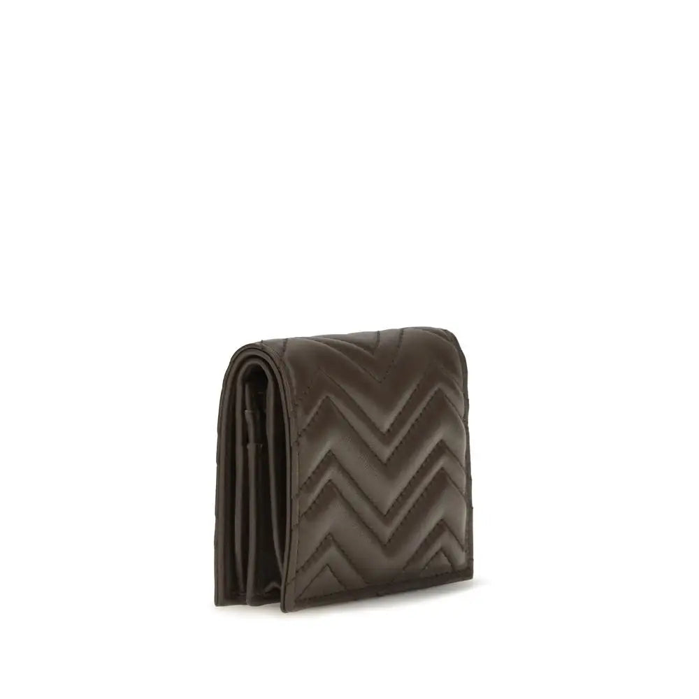 Portefeuille gucci marron en agneau ovis aries avec motif chevron matelassé en marron foncé