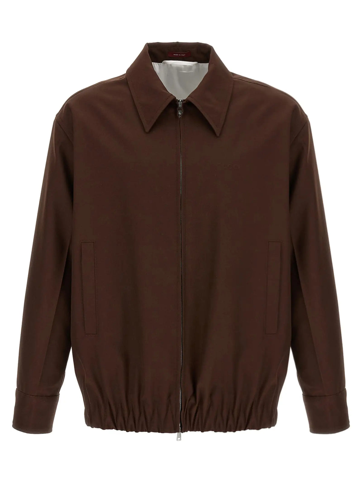 Veste gucci marron en laine à fermeture éclair avec col et deux poches latérales