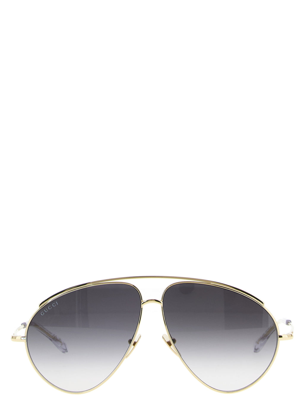Lunettes de soleil en métal doré Gucci avec monture élégante et design moderne, vues de face.