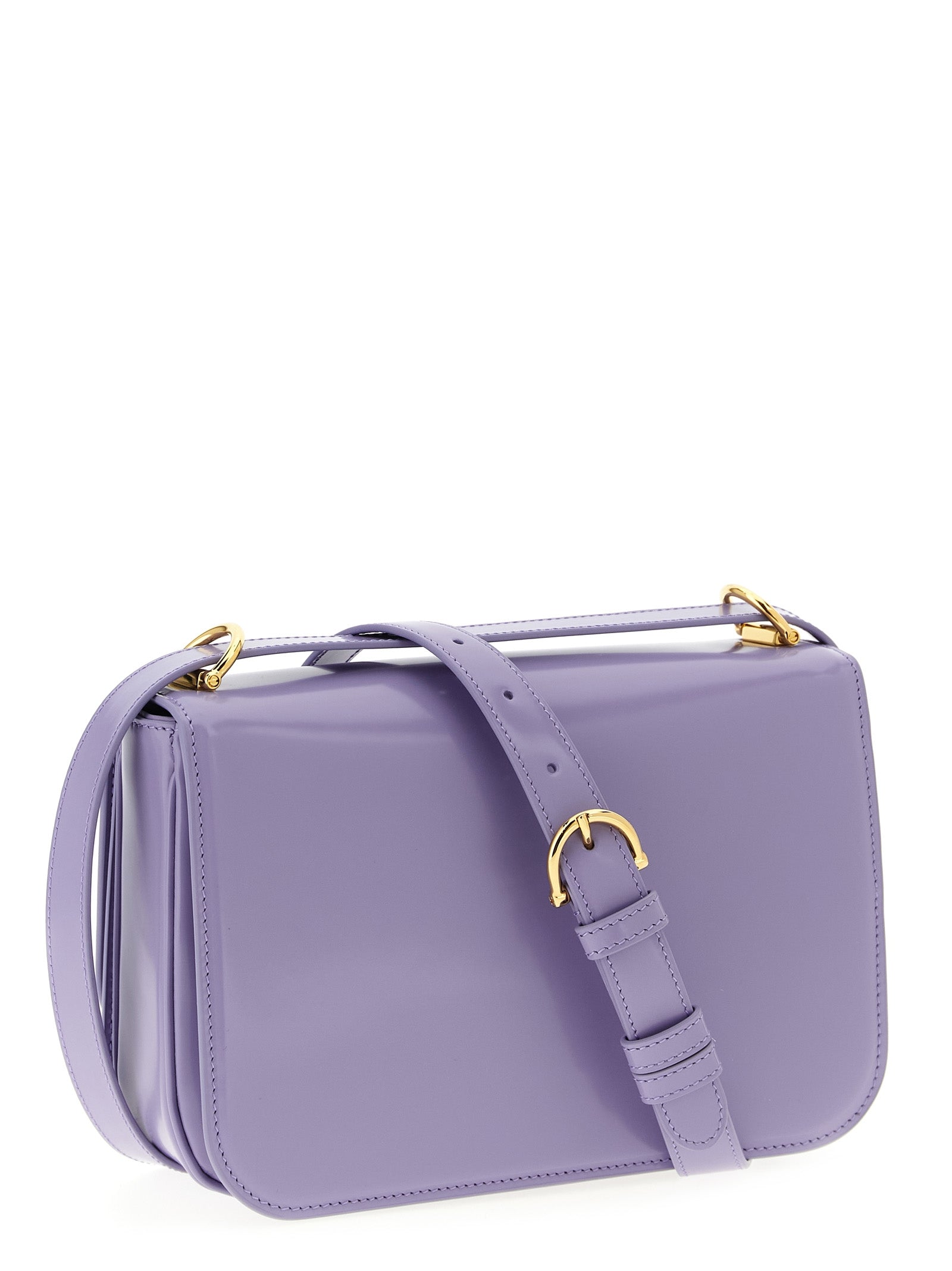 Sac Gucci en cuir de veau violet pour épaule, avec détails élégants et chaîne dorée, vue frontale.