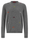 Cardigan gucci gris en cachemire avec motif subtil de logos g entrelacés multicolores