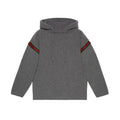 Gucci sweat-shirt gris en cachemire à capuche côtelée avec bandes rouges et vertes sur les manches et cordon de serrage