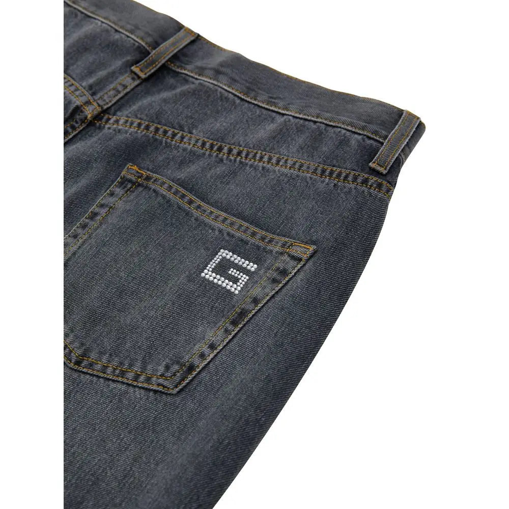 Jean détendu gris en coton gucci dos avec logo g blanc scintillant brodé sur poche en denim foncé