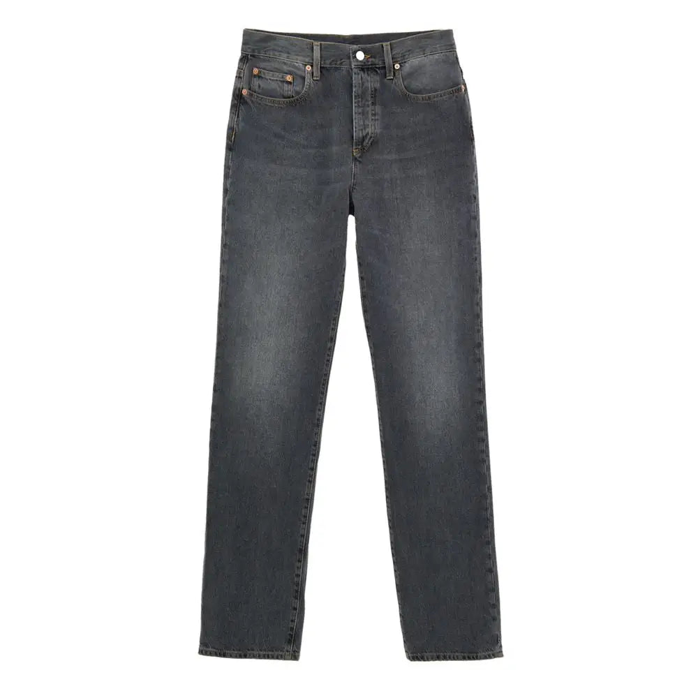 Jean gucci gris en coton coupe droite délavé foncé avec design classique cinq poches et coupe décontractée