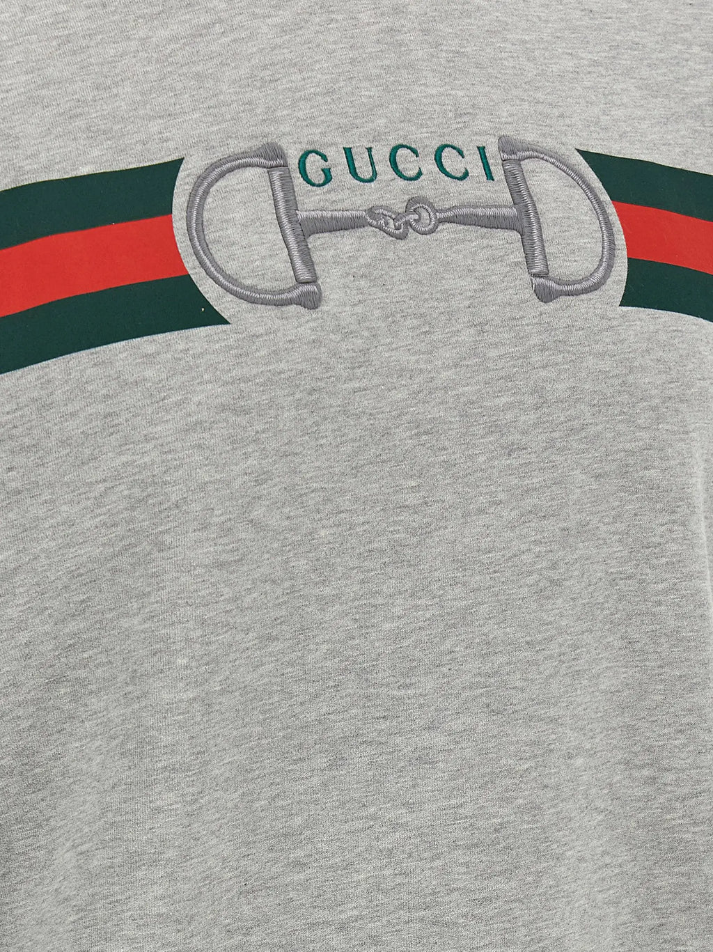 Sweatshirt gucci gris en coton avec logo brodé horsebit et bandes vertes et rouges