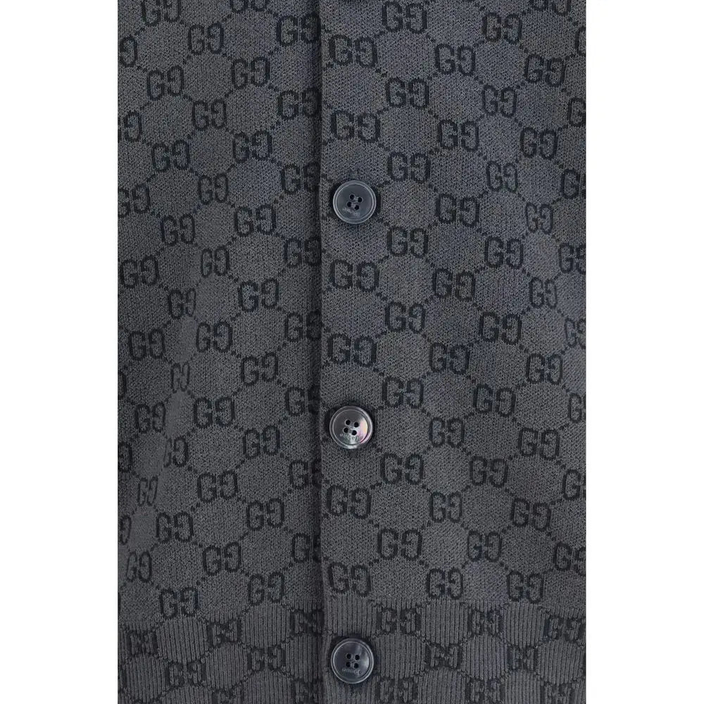 Gilet gris gucci en laine avec motif monogramme gg et boutons argentés oves aries cardigan
