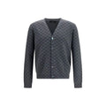 Cardigan gucci gris foncé en laine avec motif répétitif logo gg ton sur ton oves aries