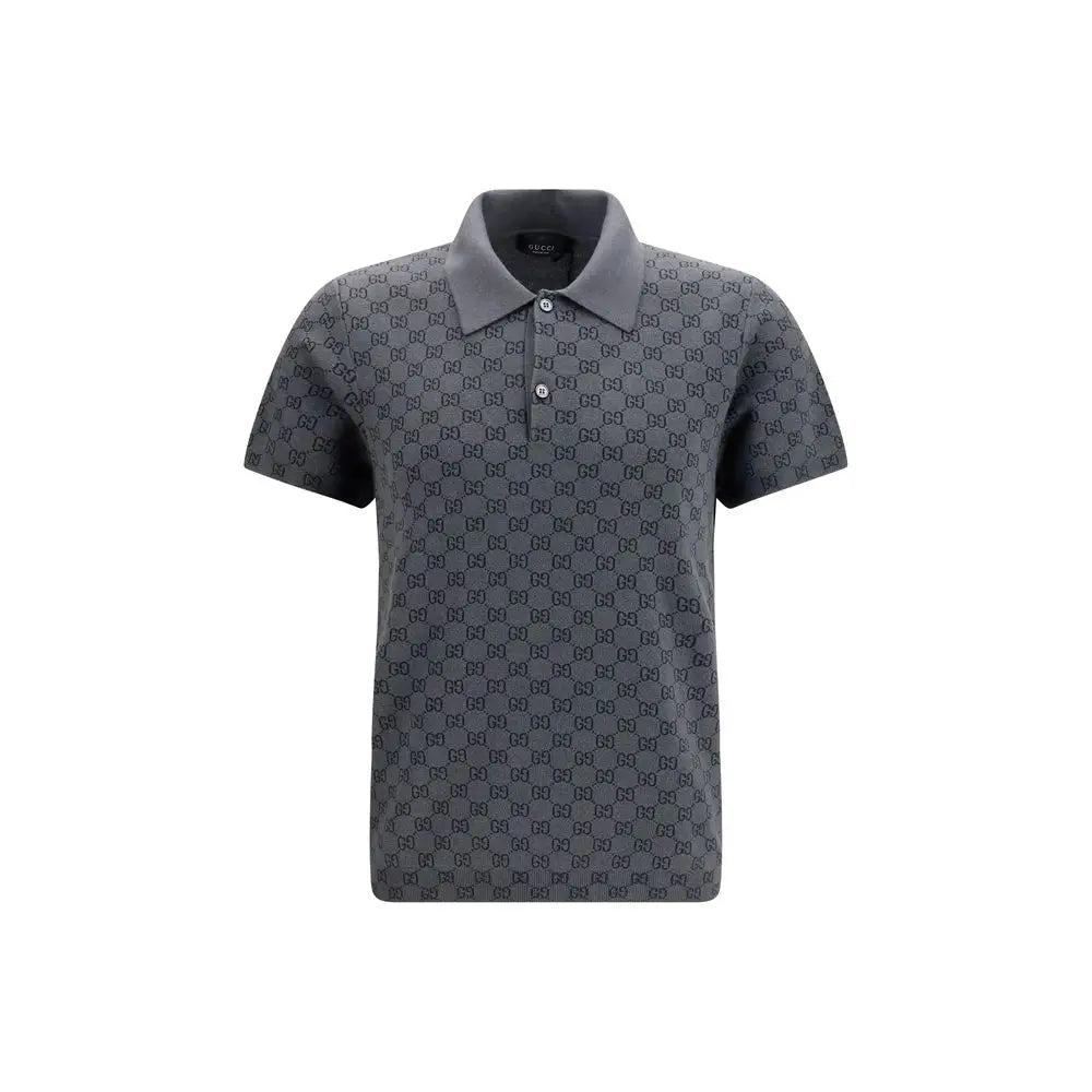 Polo gris gucci en laine avec motif logo entrelacé noir pour un style élégant et décontracté