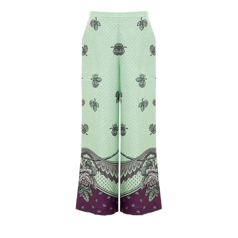 Pantalon large vert menthe et violet gucci en soie avec motif floral délicat et pois subtils pour usage décontracté