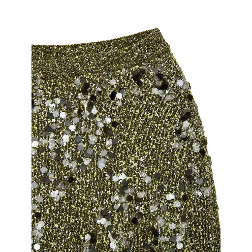 Jupe mini gucci en viscose verte olive scintillante avec sequins argentés et noirs circulaires dispersés