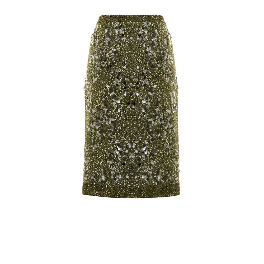 Jupe midi gucci verte en viscose avec sequins olive et accents argentés brillants et texturés