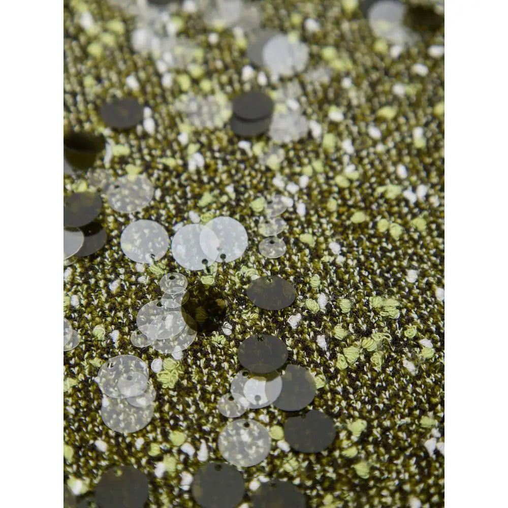 Jupe courte Gucci verte en viscose avec tissu vert olive scintillant et sequins métalliques argentés blancs et gris foncé