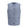 Veste sans manches en coton bleu de la marque Gucci, vue de face, détails du design et texture du tissu.